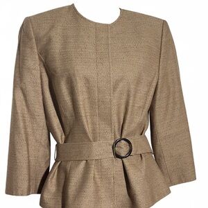 Tan‎ Blazer with Peplum Waist and Belt